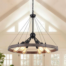 Wagon Wheel Chandeliers Ceiling Light for Living Room, 6 Lights Rustic Industria