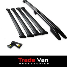 FORD TRANSIT CUSTOM LWB BLACK AERO PRO 4 BAR ROOF RACK SET LOAD STOPS 2023+
