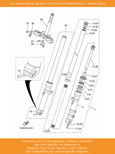 Yamaha front fork assy - fork, (l.h)