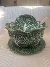 RARE Vintage Bordallo Pinheiro Cabbage Tureen Serving Set with Original Ladle