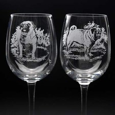 Pug Dog Crystal Wine Glass - Hand Etched/Engraved Gift