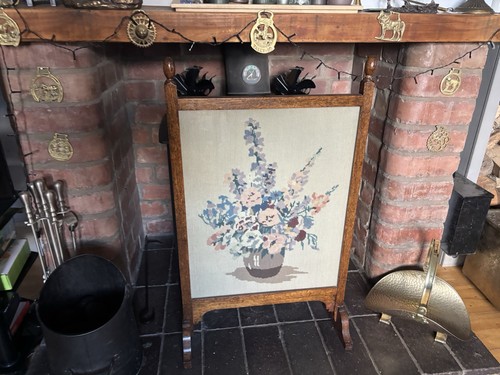 Vintage oak fire screen with - oak,