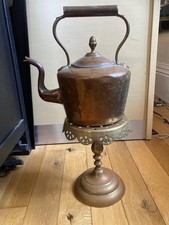 Antique Georgian Design circa 1830 Brass & Copper Spirit Kettle On Stand