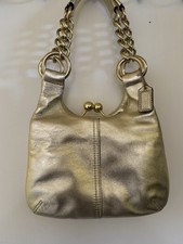 Vintage Coach Madison Kiss Lock Chain Small Hobo Bag Gold Leather