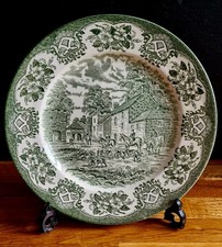RARE FIND - VTG English Ironstone Tableware Green Transferware Decorative Plate