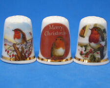 Birchcroft China Thimbles -- Set of Three -- Christmas Robins