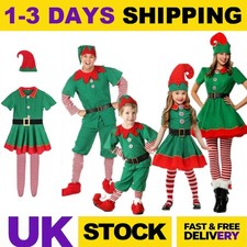 Adults Kids Christmas Elf Costume Cosplay Fancy Dress Xmas Santa Helper Outfits