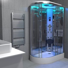 Insignia Chrome Steam Shower Cabin Enclosure Cubicle 1100x700 Offset RH Quadrant