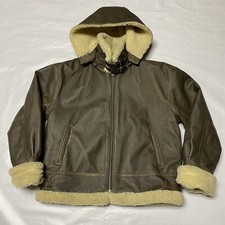 Vintage Wilsons Leather Aviator Pilot Shearling Bomber Jacket Brown Hooded Large