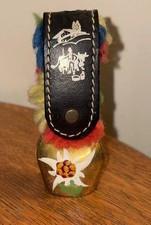 Swiss Vintage Alpine Small Cow Bell Hand Painted Eidelweiss Switzerland Leather