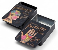 Phrenology and Palmistry Metal Storage Tins with Sliding Lids- Set of 2