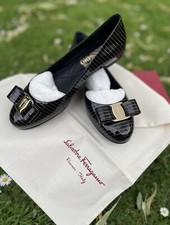 Salvatore Ferragamo Varina Gold Black Ballerina Strips flats Shoes Uk 3 Wide