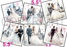 6 XL Card Toppers 5.5" Wedding Couples Blues/Pinks CRAFTS/TAGS Anniversary SET C