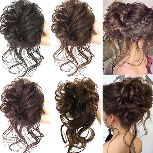 Curly messy false hair bun - curly,