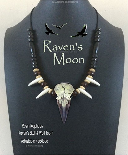 Raven skull necklace - raven, tribal