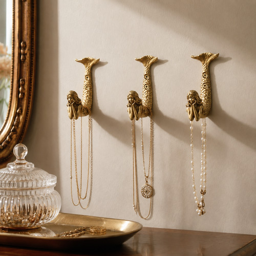 Metal gold mermaid wall hook - metal,