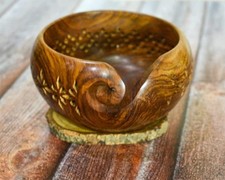 Christmas Gift Rosewood Yarn Bowl 7" | Carved Knitting Crochet Wool Holder
