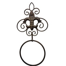 Vintage Antique Fleur De Lis Brass Metal Towel Ring Holder Easy To Install