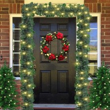 18FT Christmas Garland With Lights Pre Lit For Door Wreath Stair Fireplace Xmas