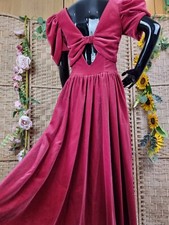 Vintage Laura Ashley Velvet Occasion Dress, Bow Back, Size UK 12 1980s Dark Red