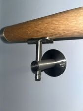 Handrail Stair Rail Round Oak with Stainless Steel Upgraded Brackets & Flat Ends