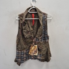 Ewa I Walla Plaid Check Women’s Buttons Lightweight Vest Gilet Size XS Lagenlook