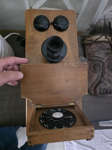 Vintage wall phone wooden - wall,