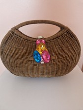 Butler and Wilson Wicker Basket Handbag With Gems