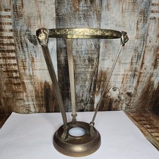 Vtg Brass Ornate Crystal Ball Orb Vase Holder Stand Dispay with Lion Heads 9x6