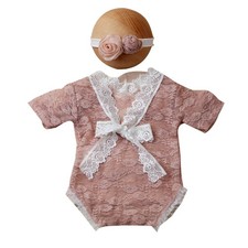 Lace Romper Newborn Photography Props Girl Outfits Baby Photoshoot Photo 3pcs