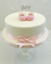 CHRISTENING CAKE DECORATION DIAMANTE BABY BOOTIES ORNAMENT CAKE RIBBON & BOW SET