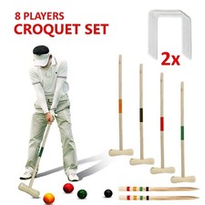 4/8 PLAYER TRADITIONAL GARDEN WOODEN MALLET BALLS CROQUET SET OUTDOOR TOY GAME