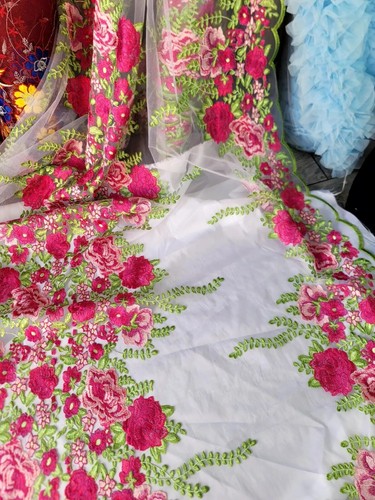 Fuchsia floral lace - lace, fabric