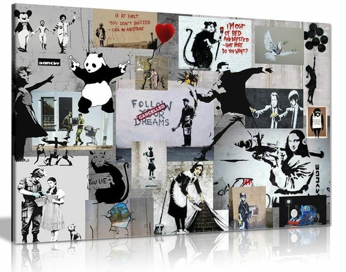 Banksy montage collage canvas - banksy,