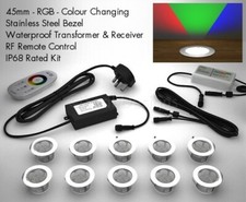 10 X 45mm LED Deck/decking Lights Multicolour RGB Colour Changing Kitchen Plinth