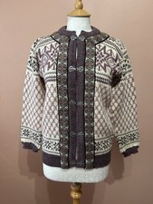 Vintage Dale Of Norway Pure Wool Nordic Fair Isle Cardigan Label Size S UK 10