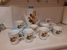 J&G Meakin Studio Coffee Set with six Side Plates, Milk Jug and Sugar Bowl.