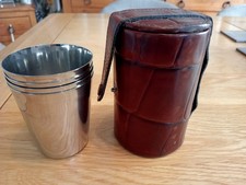 Leather Cased with Belt Loop 4 Stacking Stirrup Stainless Cups for The Outdoors