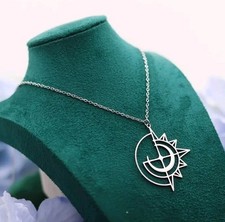 Celestial Compass Necklace Sun & Moon Design Polished Silver Stainless Steel NEW