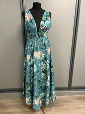 H&M women's v-neck maxi dress size small floral print green BNWT
