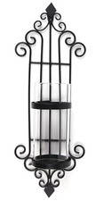 Wrought Iron Wall Candle Holder Wall Hanging Black Glass Candle Wall Sconce
