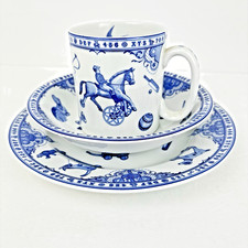 Spode Edwardian Childhood 3 Pc Breakfast Set Blue White Cup Bowl Plate England
