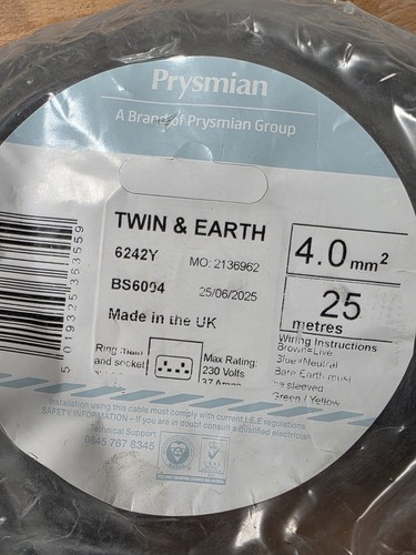 Prysmian 4mm twin and earth - and,
