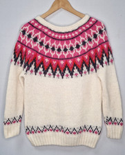 Vintage  Nordic Icelandic Style Sweater - Hand Knit Fair Isle - M