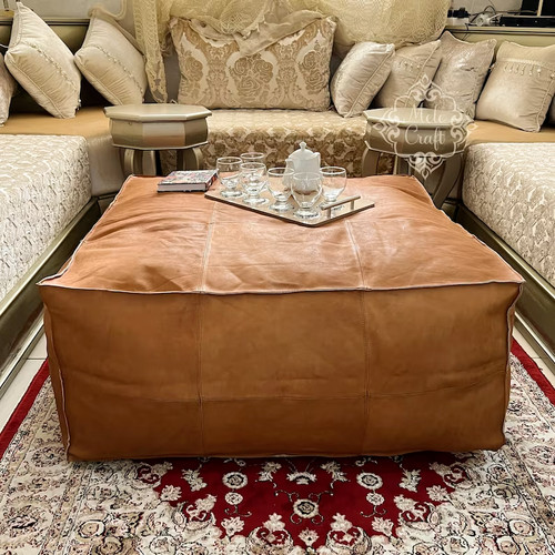 Moroccan footstool leather - footstool,
