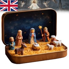 3D Mini Christmas Nativity Set in a Tin Box Portable Pocket Nativity Scene Decor