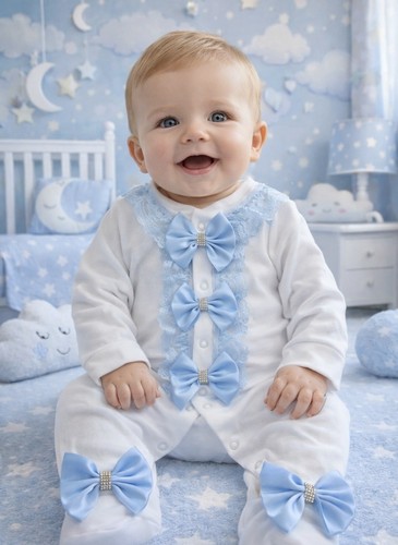 Romany babygrow blue lace and - blue,