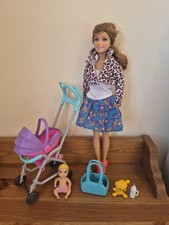 Barbie Baby Playset With Pushchair 2 Dolls Bag Outfits Accessories Mattel
