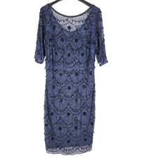 Pencil Dress Evening Party Size 18 Blue Beaded Lace Gown Monsoon Limited Edition