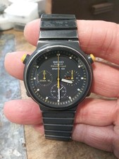 Vintage 1984 Seiko 7A38-704b Giugiaro Chronograph Black Watch Nice!!